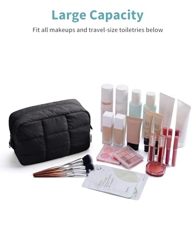 Narwey Quilted Makeup Bag - Lightweight Travel Toiletry Organizer