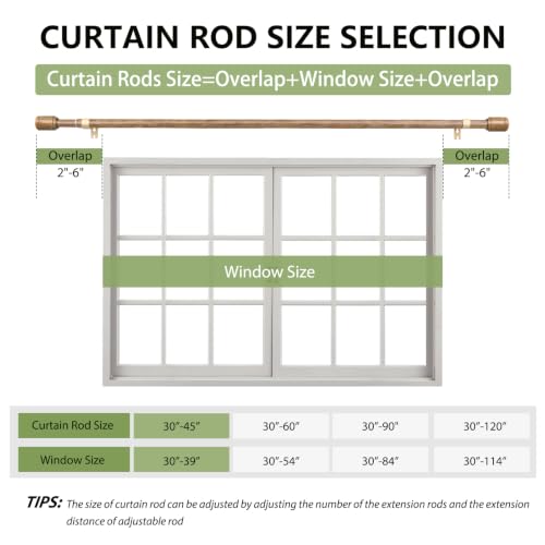 Adjustable Wood Grain Curtain Rod 30-45 Inch with Brackets