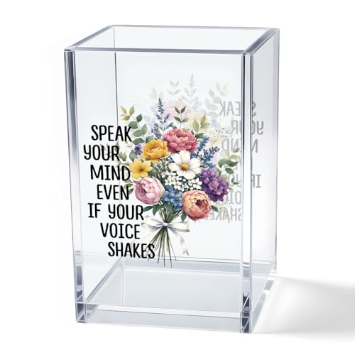 Vgrti Acrylic Pen & Makeup Brush Organizer - Double-Sided Desk Holder, Women's Rights Gift