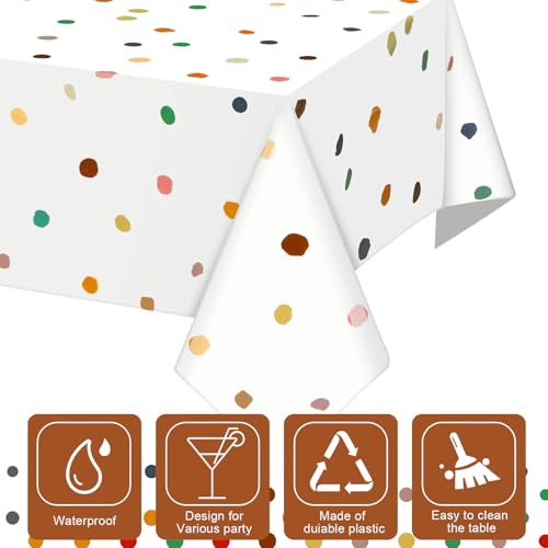 3 Pcs Disposable Boho Polka Dot Plastic Tablecloths for Parties