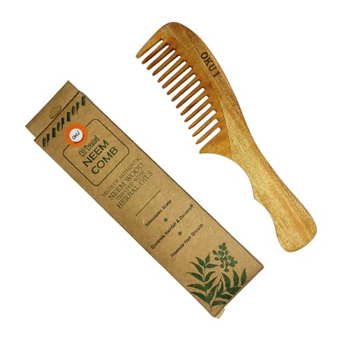 Neem Wooden Comb for Hair & Beard – Anti-Hair Fall Dandruff Control, Detangler & Scalp Stimulator