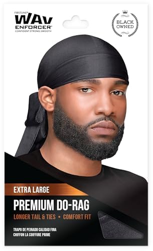 WAV ENFORCER Premium Do-Rag Black for Hair Waves & Braids, Moisture Retention
