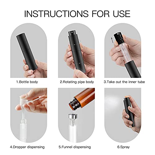 Tekson 4-Pack Black 10ml Refillable Travel Perfume Atomizers, Leakproof Spray Bottles