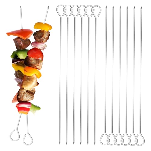 12-Pack Stainless Steel BBQ Skewers – Reusable Kabob Sticks for Grilling
