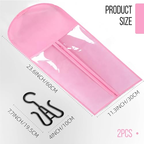 AIHOPESTO 2PCS Pink Wig Holder & Storage Bags with Hanger, Portable Wig Organizer for Multiple Wigs & Extensions
