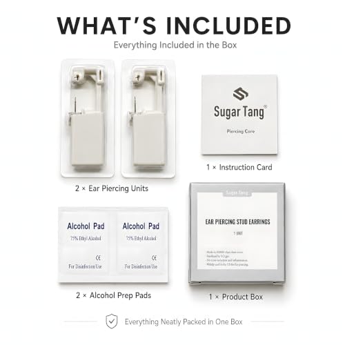 Ear Piercing Kit - Disposable Gun with 4mm CZ Studs, White