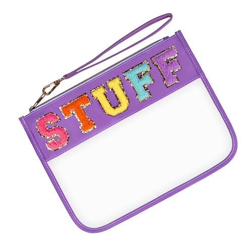 Purple Chenille Letter Makeup Bag - Waterproof Travel Cosmetic Bag