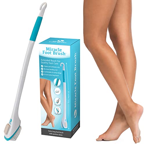 Miracle 30" Extra Long Foot Scrubbing Brush with Pumice Stone & Grip Handle