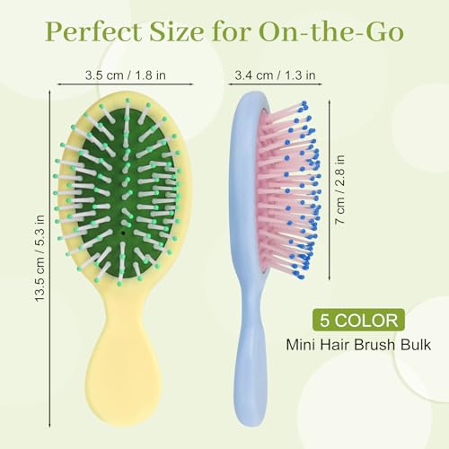 Mini Hair Brush Set - 5 Color Detangling Brushes for Travel