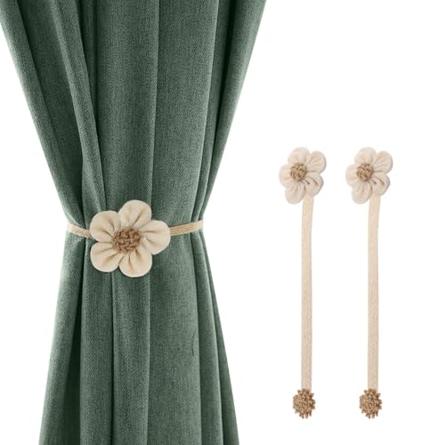 Lewondr Magnetic Sunflower Curtain Holdbacks - 2 Pieces, Cream & Beige