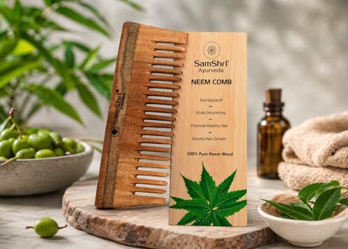 Neem Wood Shampoo Comb - Natural Wide Tooth Detangling Comb for All Hair Types