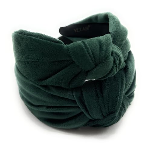 YETASI 2.5" Green Velvet Knotted Headband for Women - Adjustable Hair Accessory