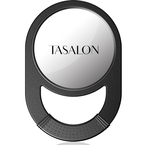 TASALON Unbreakable Hand Mirror with Rubber Grip - Black