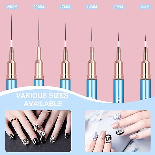 Professional Nail Art Liner Brush Set - 6 Pcs for Fine Detailing