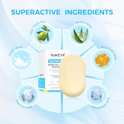 OUKEYA Sulfur Soap for Face with 10% Sulfur & 2% Salicylic Acid - 4.05 oz (Pack of 2)
