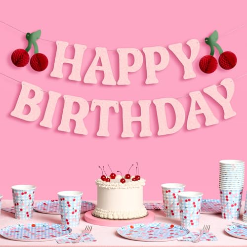 Happy Birthday Glitter Banner with 3D Cherry Accents - 6.5ft