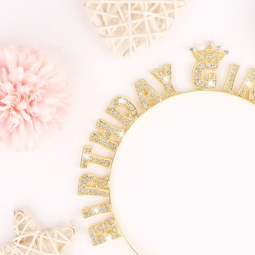 CIEHER Gold Birthday Headband Tiara Crown for Girls