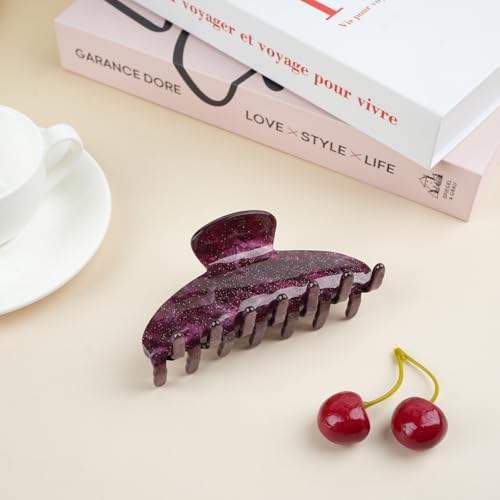 MAORULU 4-Inch Purple Glitter Hair Claw Clip for Women