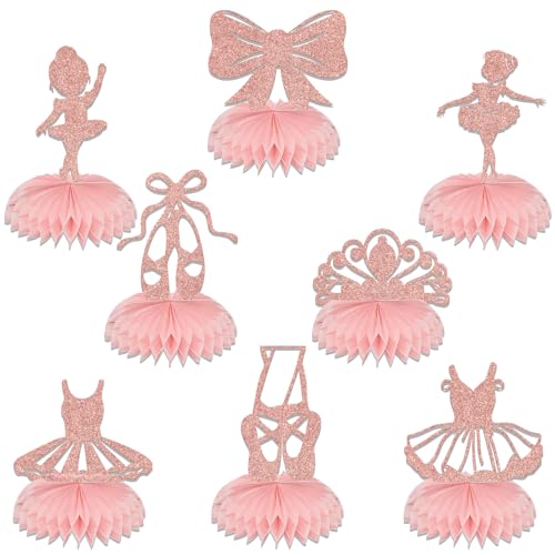 Ballerina Tutu Honeycomb Centerpieces - 8 Pack Rose Gold Party Decor