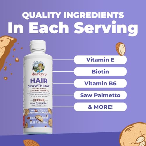 MaryRuth's Hair Growth Max Liposomal for Women | Lustriva¢ç + Biotin 10000mcg + Pumpkin Seed Oil | Thicker Hair | Hair Care | Wrinkles, Fine Lines, Skin Care | Ages 18+ | CLP Certified | 15.22 Fl Oz