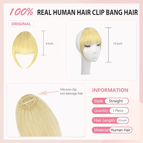 Bleach Blonde Clip-On Bangs for Women, Soft Layered Curved Fringe, Fake Hairpiece - FGZJMAE Variation F