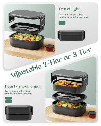 Adjustable 65 oz Bento Lunch Box - 3-Tier Leakproof Container