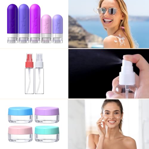 Aeomni Purple Travel Bottles 19ct Set – TSA Leak-Proof Refillable Toiletry Containers