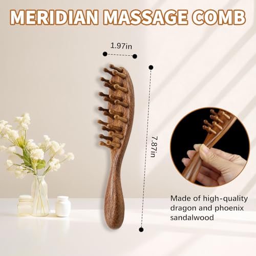 KURTOPLLY Wooden Dreadlock Comb & Scalp Massager - Natural Sandalwood Wide Tooth Brush for Hair & Scalp Care (2 pcs)