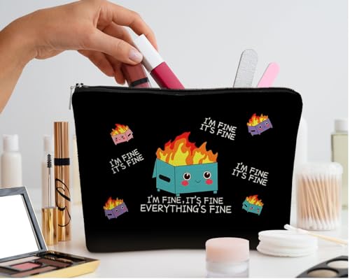 EXUQO Funny Dumpster Fire Small Makeup Bag C - Stylish Cosmetic Pouch for Women & Girls