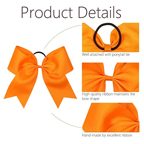 Oaoleer 21PCS Jumbo 8" Orange Cheer Bows for Girls - Ponytail Holders