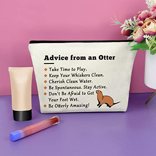 Sazuwu Beige Otter Makeup Bag for Women - Animal Lover Gift, Travel Pouch