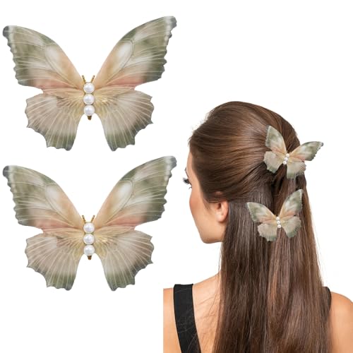 Boho Green Butterfly Hair Clips for Women - 2Pcs Vintage Barrettes