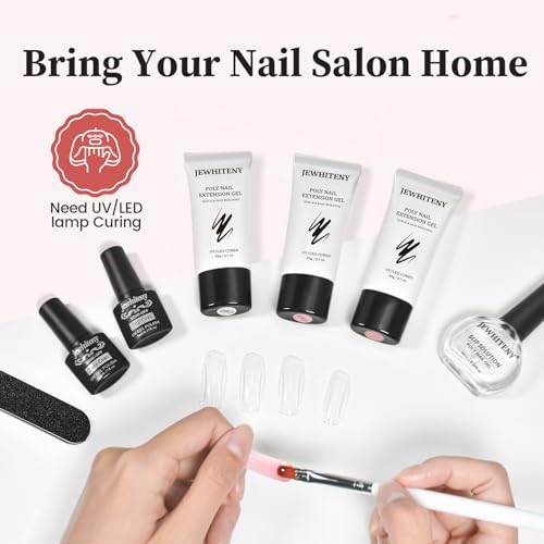 JEWHITENY Poly Nail Gel Set - Clear, Pink & White Colors with Base & Top Coat