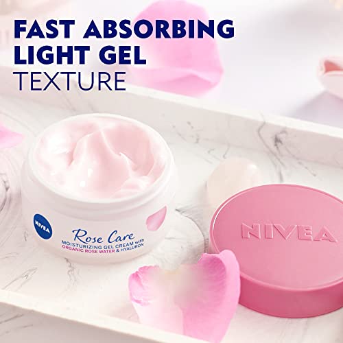 NIVEA Rose Water & Hyaluronic Acid 24h Face Moisturizer - Light Gel Cream for Sensitive Skin, 50ml