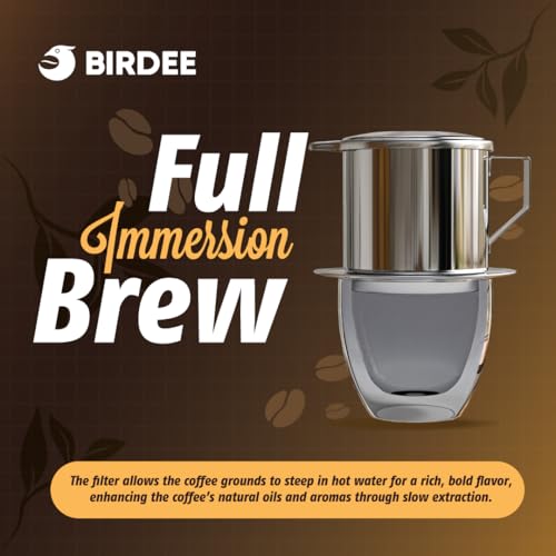 Birdee Stainless Steel Vietnamese Coffee Dripper - 8 oz Phin Filter for Rich Brew