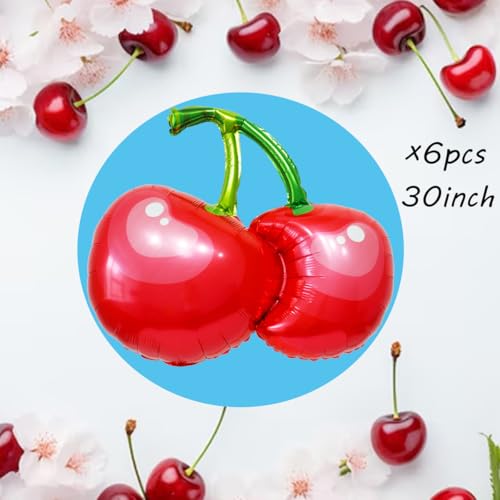 6pcs Red Cherry Balloons - 30inch Summer Party Decorations