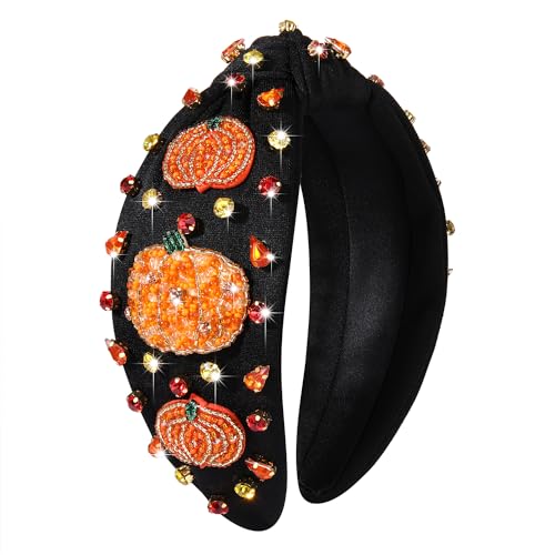 JERTOCLE Triple Pumpkin Beaded Headband for Women Fall Thanksgiving Accessories
