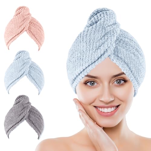 Super Absorbent Microfiber Hair Towel for Curly Hair - 3 Pack