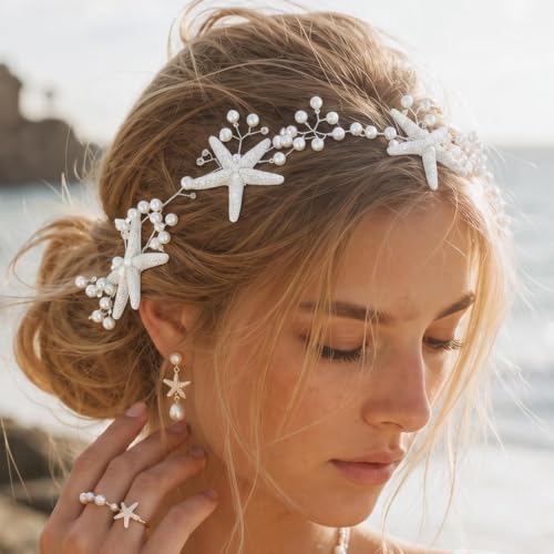 CASDRE Starfish Pearl Hair Vine - Mermaid Tassel Bridal Headband