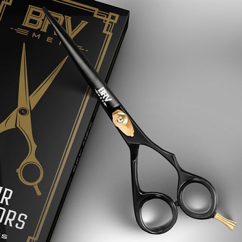 BRV MEN Razor Sharp Hair Scissors 6.5" Hammer Forged, Hand Sharpened, 100% Stainless Steel, Right-Handed, Black