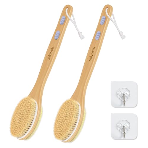 Bubbob Long-Handle Back Scrubber for Shower - 2 Pack Exfoliating Bath Brush