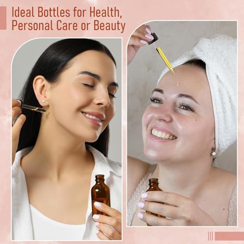 AOZITA Amber Essential Oil Bottles 2oz (60ml) Refillable Glass Containers with Dropper & Funnel – Pack of 4