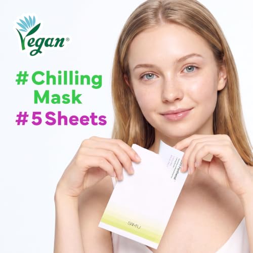 SAM'U Clear Panthenol Chilling Facial Mask with Birch Sap & Xylitol - Vegan Cooling Sheet for Deep Hydration, Sensitive Skin, 5 Sheets