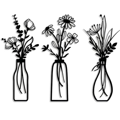 Uparea Modern Metal Wall Art - Black Floral Vase Decor