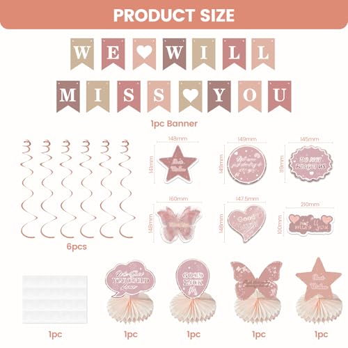 Blush Pink We Will Miss You Banner - Farewell Party Decorations Set