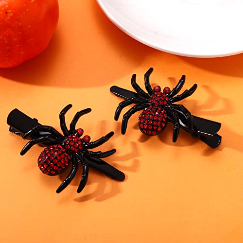 Anglesjell Red Gothic Spider Hair Clips for Halloween Cosplay Women Crystal Barrette