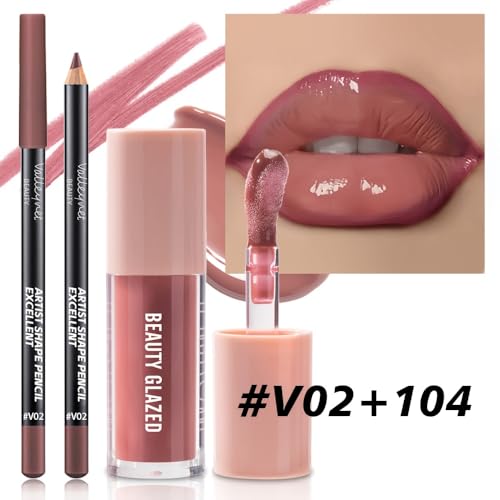 Beauty Glazed Lip Gloss & Liner Set - Rosewood Nude 2Pcs