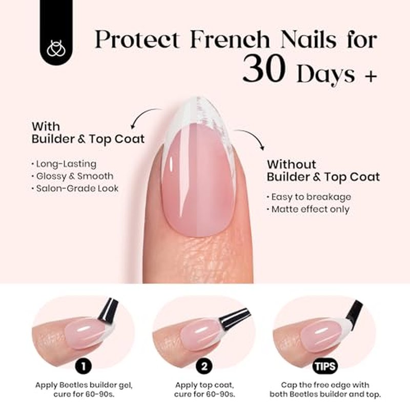 Beetles French Tips Press On Nails: 150 Pcs Pink Short Square Press On Nails Fake Nail Tips, Soft Gel Nail False Nails Art DIY Gifts For Women