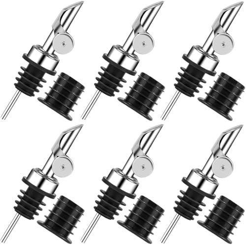 Stainless Steel Liquor Pourers with Automatic Flip Caps - 6 Pack