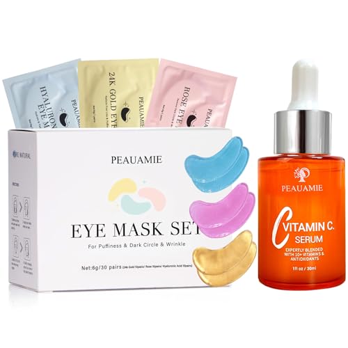 PEAUAMIE Under Eye Patches for Dark Circles & Wrinkles - 30 Pairs